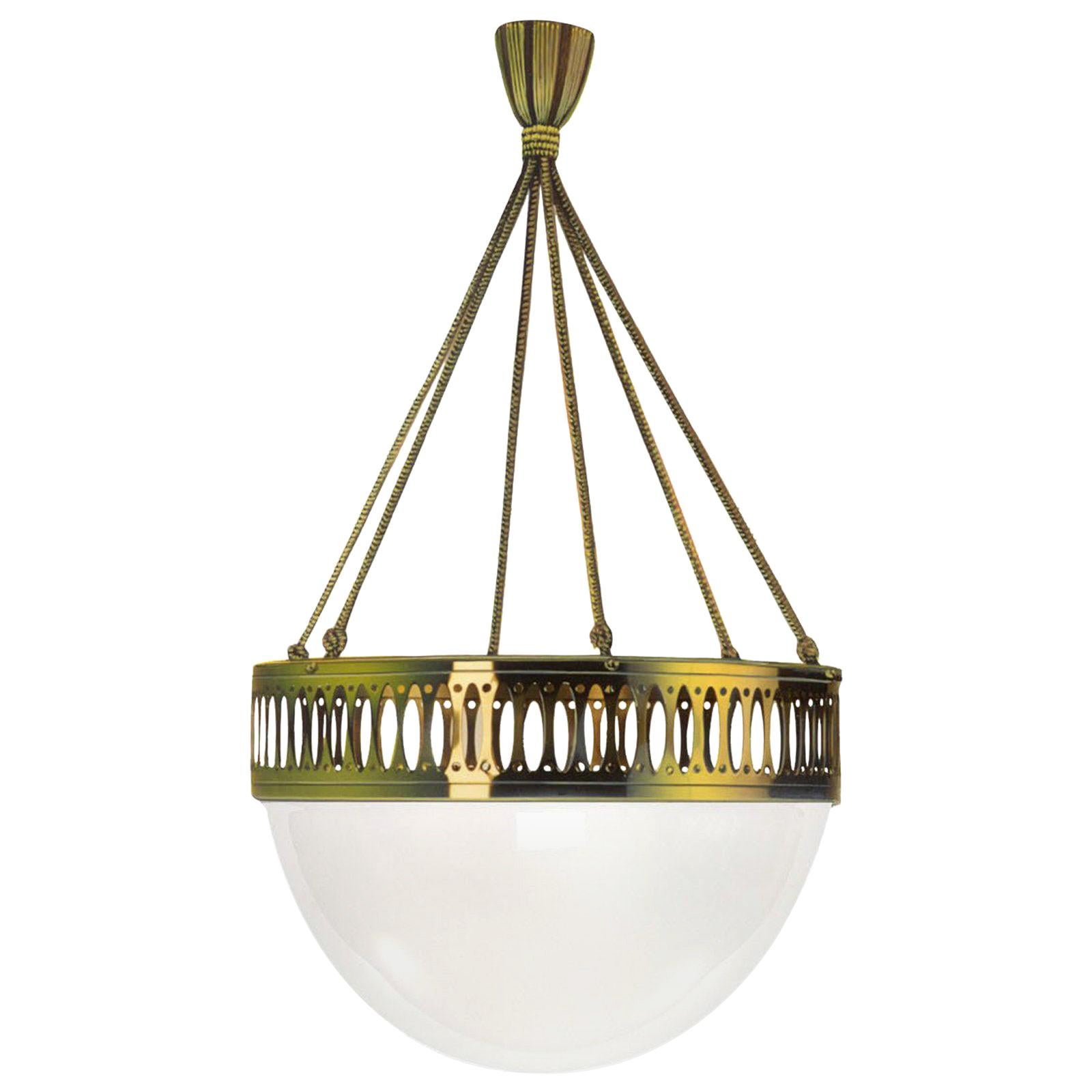 Wiener Werkstätte Opaline Glass and Posamentery Chandelier Re-Edition For Sale