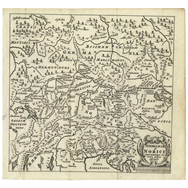 Carte ancienne de l'Allemagne du Sud et de la Suisse par Cluver, 1685