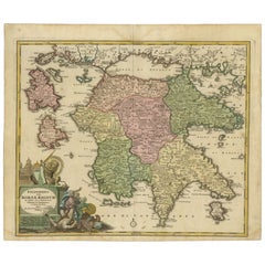 Antique Map of Southern Greece by Homann Heirs, c.1735