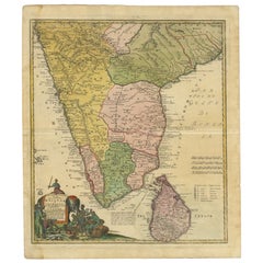 Carte ancienne de l'Inde du Sud et de Ceylan par Homann Heirs, 1733