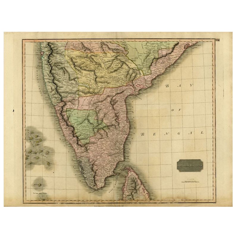 Antique Map of Southern India and Ceylon by Thomson, 1816 For Sale