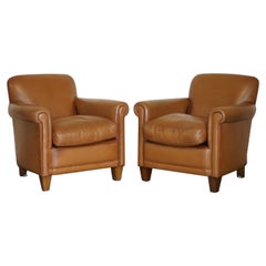 Used Pair of Brown Leather Laura Ashley Burlington Armchairs Matching Sofa Available