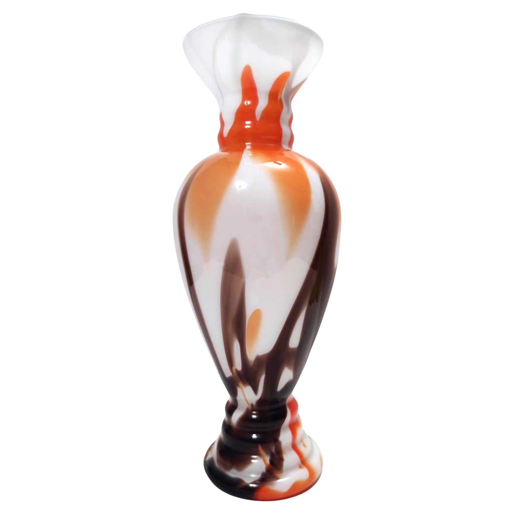 Postmodern White, Orange and Brown Murano Glass Vase by Carlo Moretti, Italy