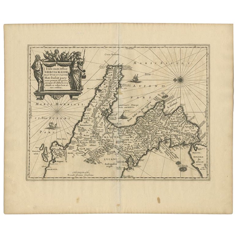 Antique Map of Southern Italy by Janssonius, C.1650 For Sale