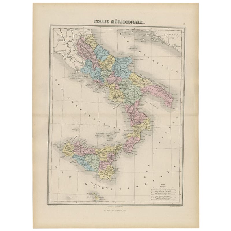 Antique Map of Southern Italy by Migeon, 1880 For Sale