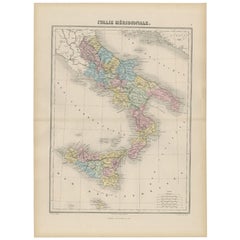 Antique Map of Southern Italy by Migeon, 1880