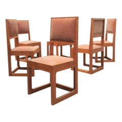 Modern Brazilian 70s Solid Cherry Wood Chairs, Set of 6