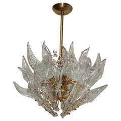 1970's Mid-Century Modern Hand Blown "Flame" Chandelier by Mazzega