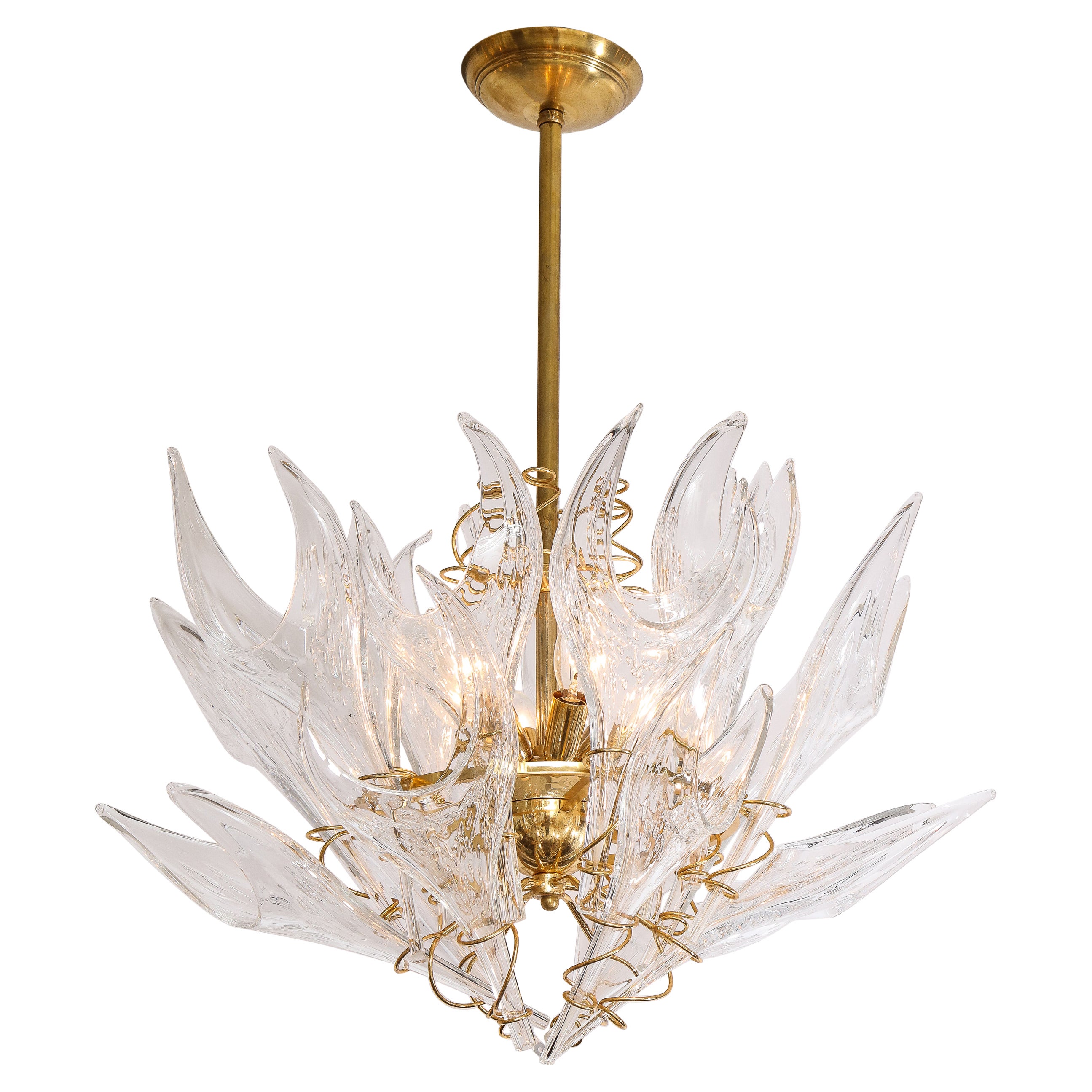 1970's Mid-Century Modern Hand Blown "Flame" Chandelier by Mazzega For Sale