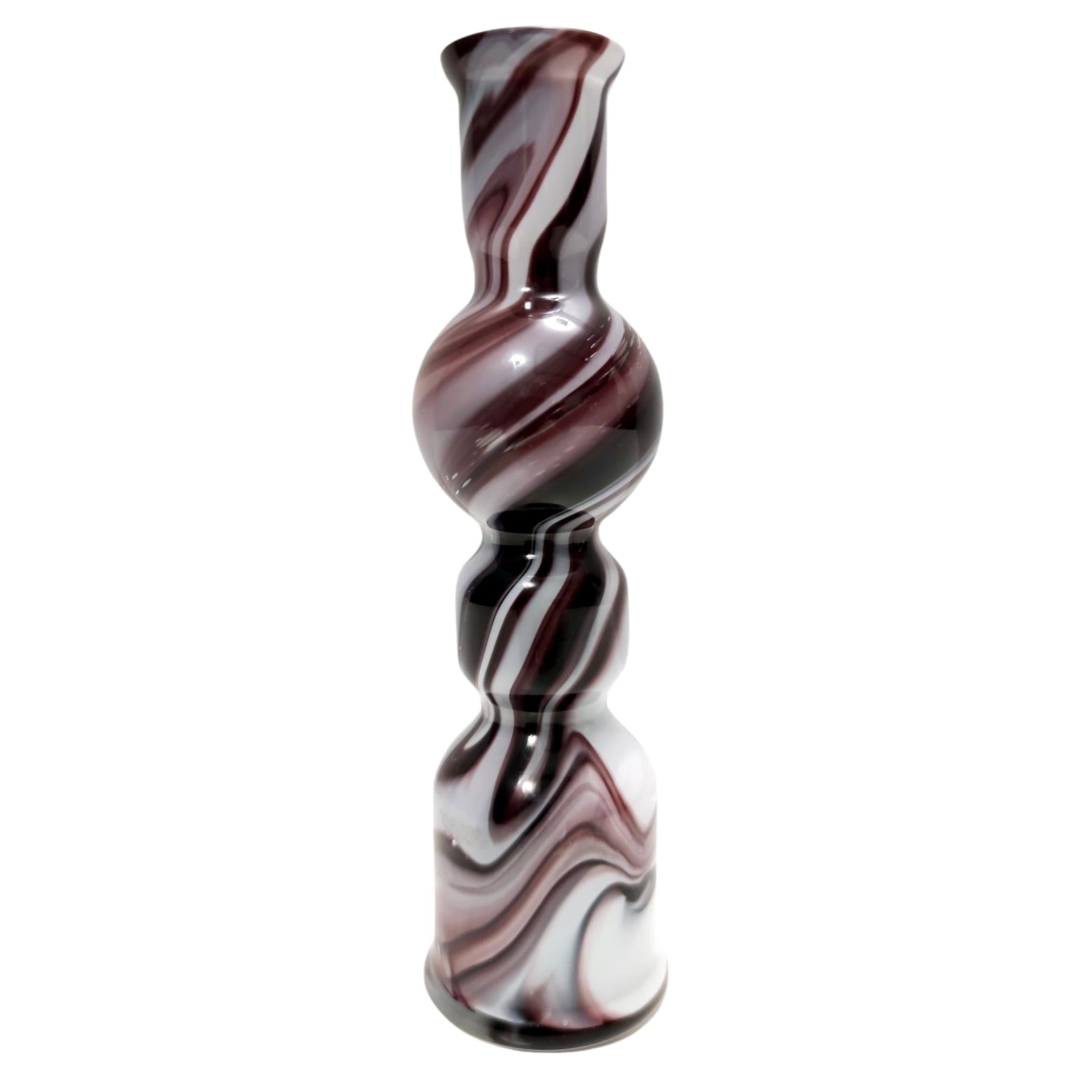 Postmodern Purple and White Murano Glass Vase “Wave” by Carlo Moretti, Italy