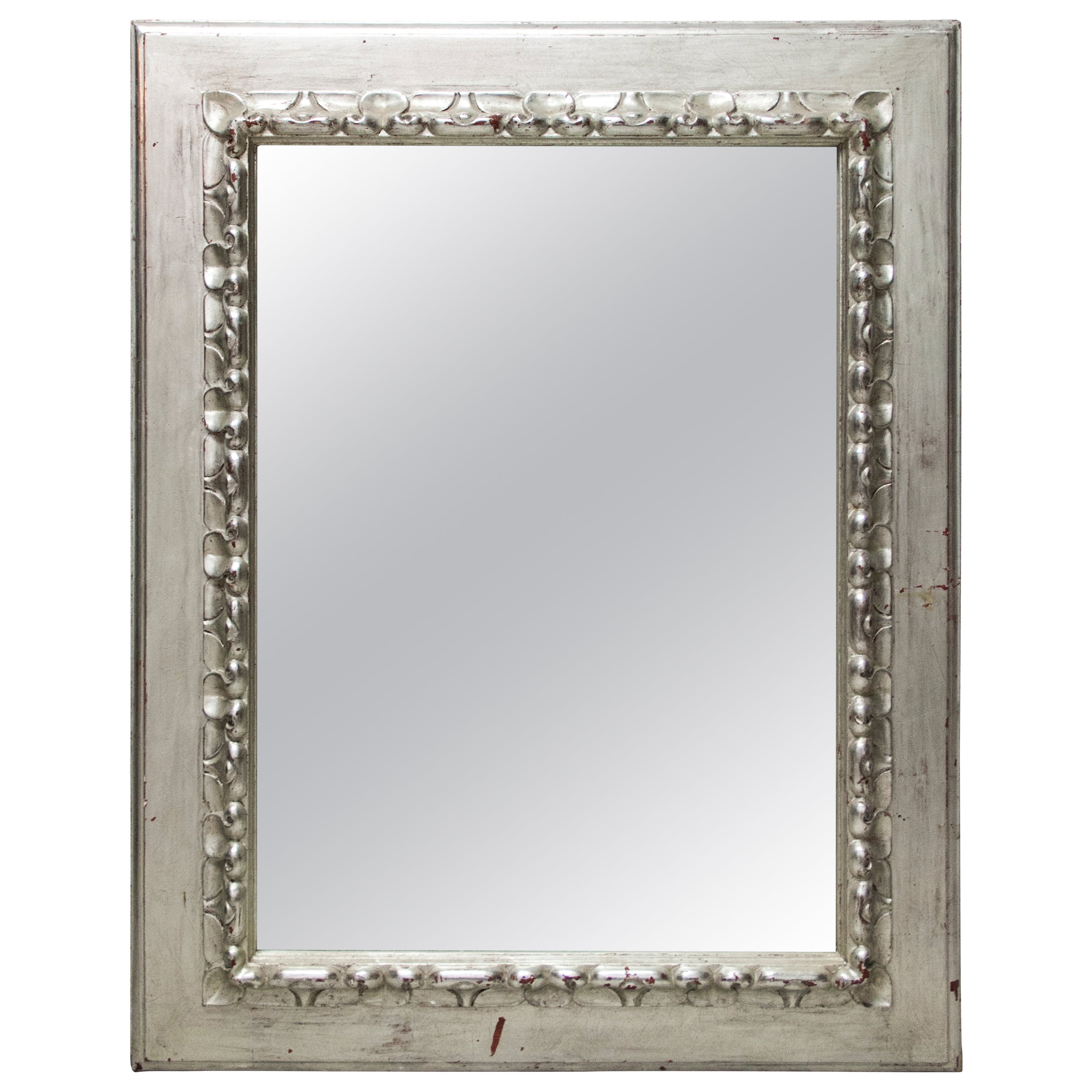 Neoclassical Regency Rectangular Silver Hand Carved Wooden Mirror For Sale