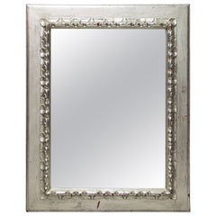 Neoclassical Regency Rectangular Silver Hand Carved Wooden Mirror