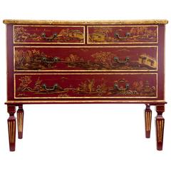 Vintage Red Chinoiserie Painted Chest of Drawers