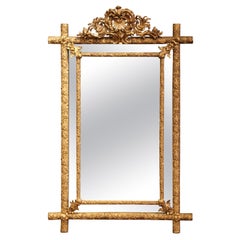 Miroir à coussin en bois doré sculpté de Louis XV du 19ème siècle