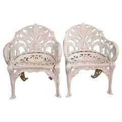 Pair Lily of the Valley Wrought Iron Garden Chairs
