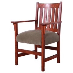 Antique Signed Charles Stickley Oak Armchair From Frank Lloyd Wright's DeRhodes House