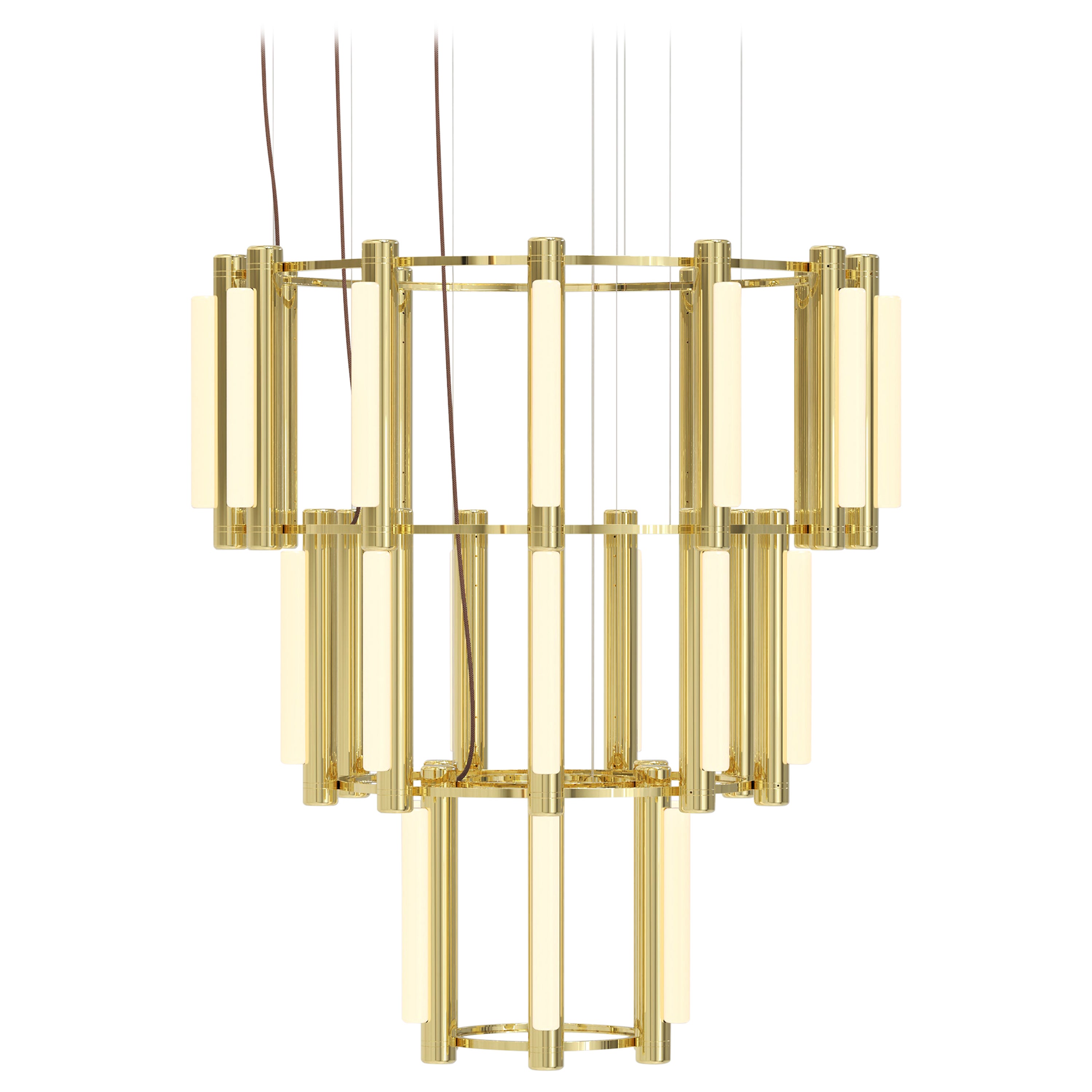 'Pipeline Chandelier 10 - Pendant' by Caine Heintzman for Andlight, Brass