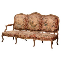 18th Century French Louis XV Carved Giltwood Canapé with Aubusson Tapestry