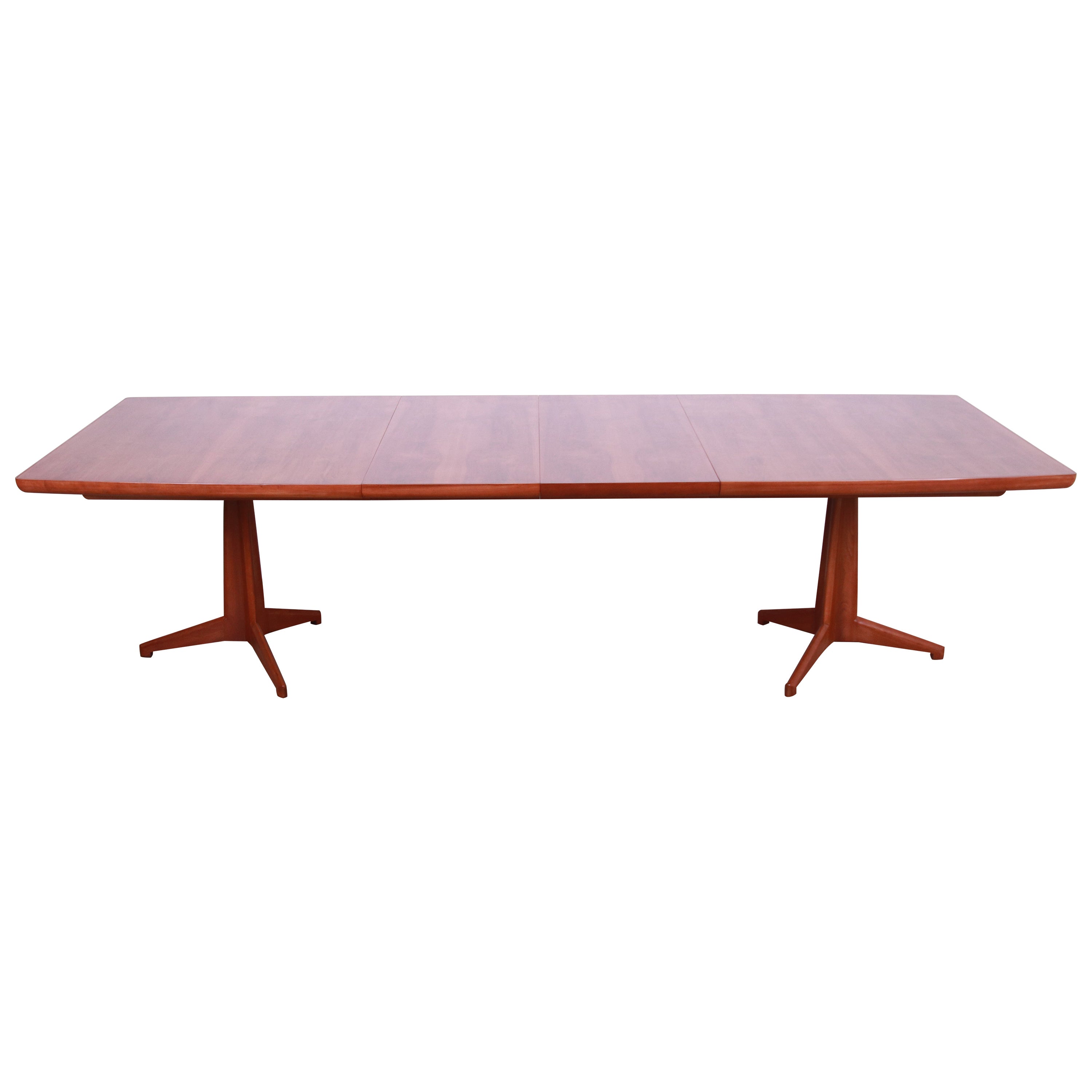 John Widdicomb Walnut Double Pedestal Extension Dining Table, Newly Refinished