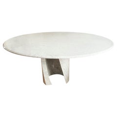 Table de salle à manger circulaire vintage en marbre de Carrare attribuée à Roche Bobois, années 1980