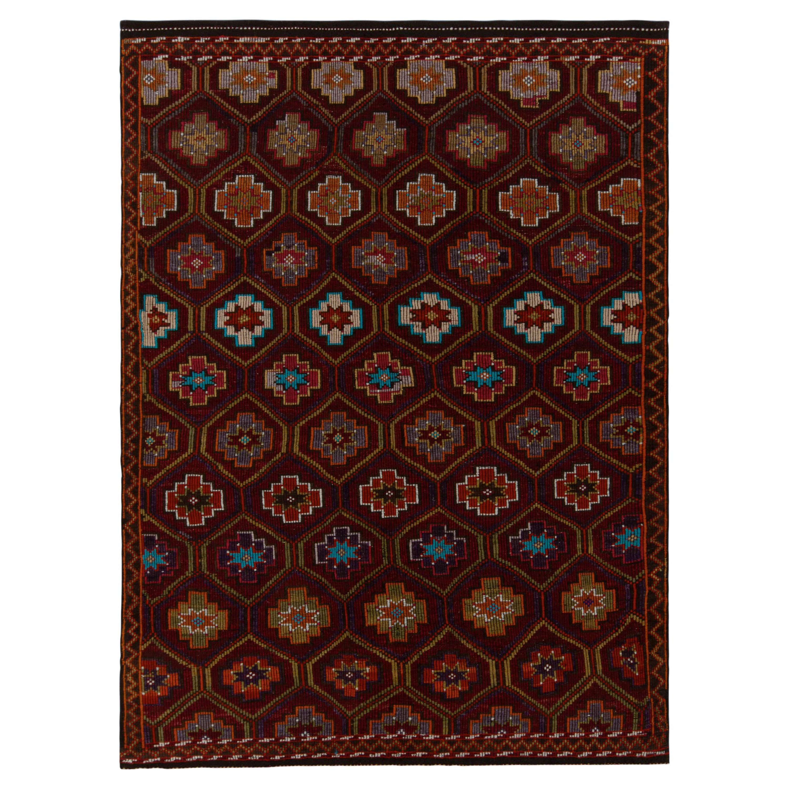 Vintage Cecim Tribal Kilim Rug in Red, Multicolor Geometric Pattern For Sale