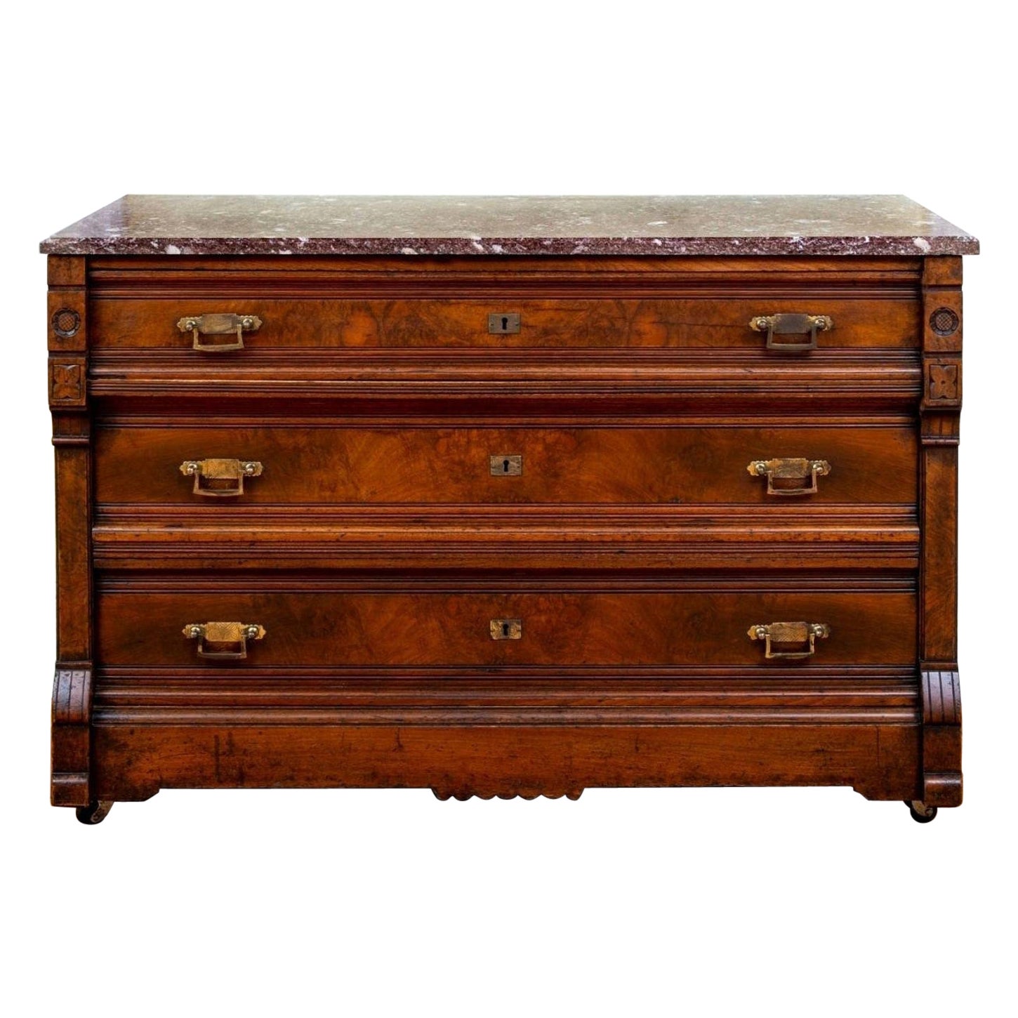 Commode victorienne en ronce de noyer du 19ème siècle en vente