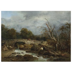 R.H. Wood 19th Century Oil Painting "Fishing" 'British 1865-1876'