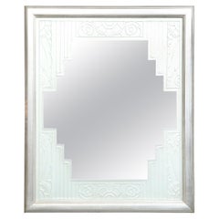 Art Deco Revival Skyscraper Style Frosted Glass Mirror with White Gilt Frame