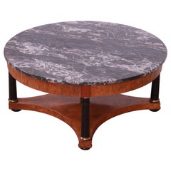 Baker Furniture Empire Style Burl Wood and Italian Marble Cocktail Table
