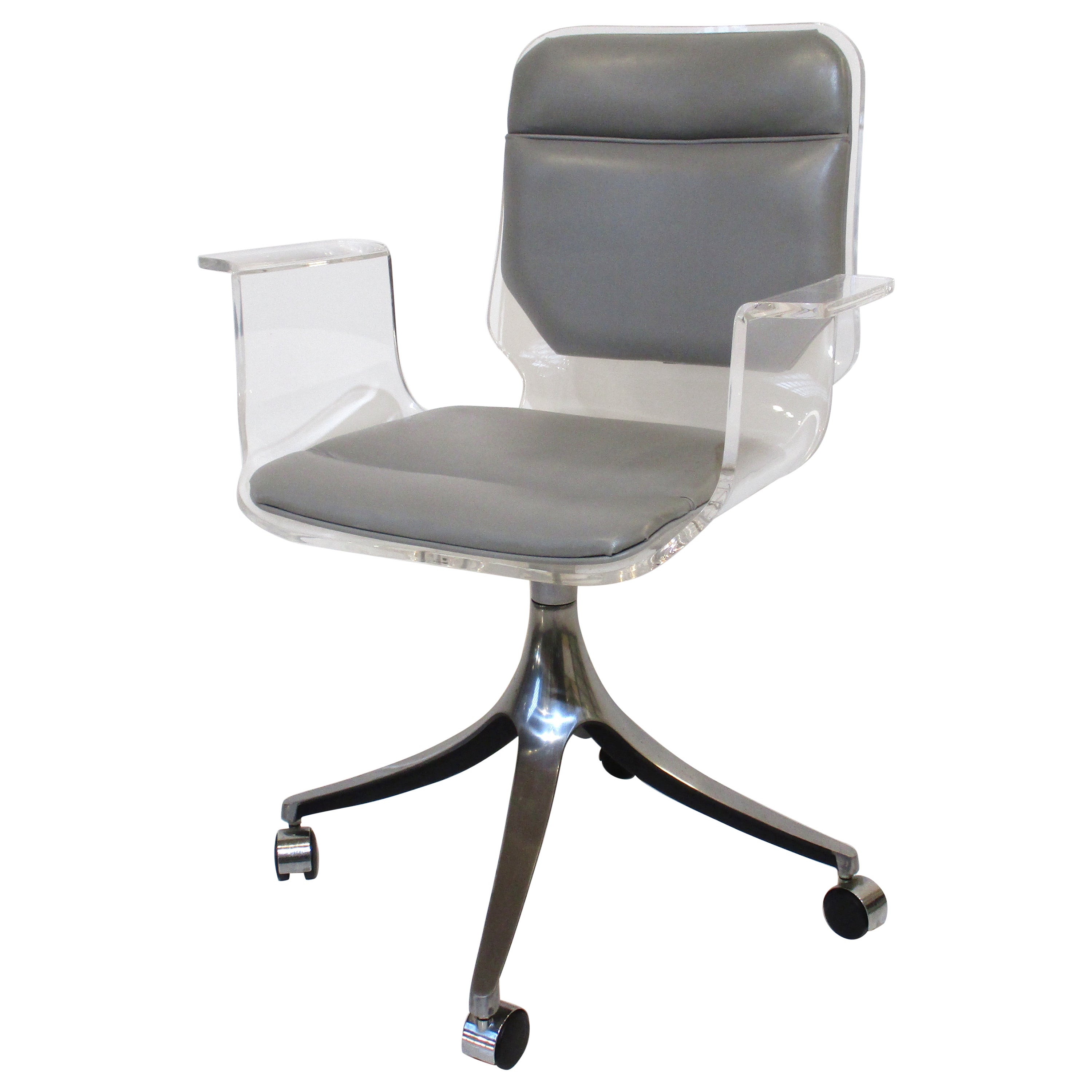 Lucite Rolling Desk Chair in the Style of Charles Hollis Jones by Hill Co