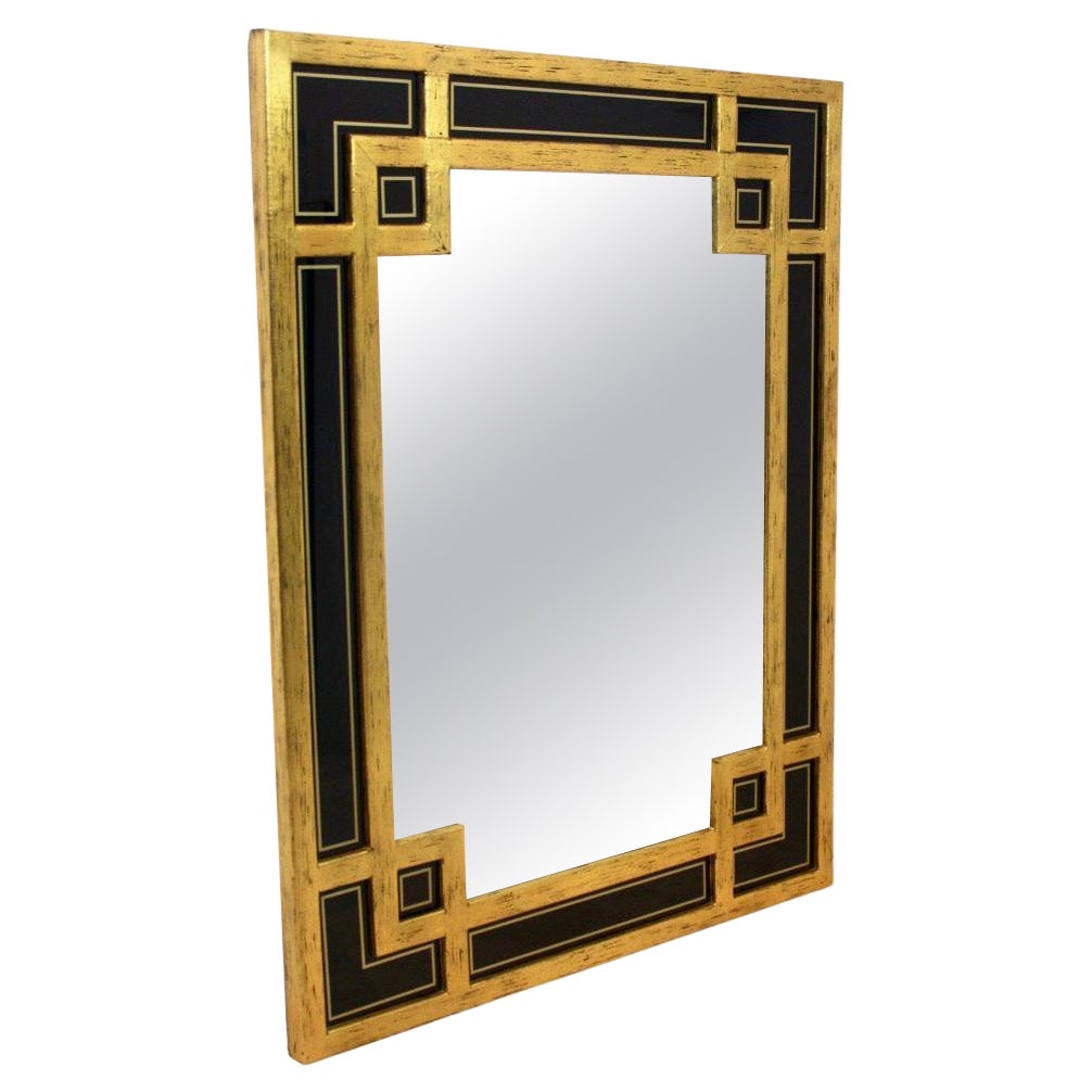 Elegance du miroir en bois doré et verre noir de Deknudt Belgique en vente