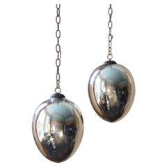 Early 20th Century Pair of Oval Mirror Witches Hanging Balls Curio