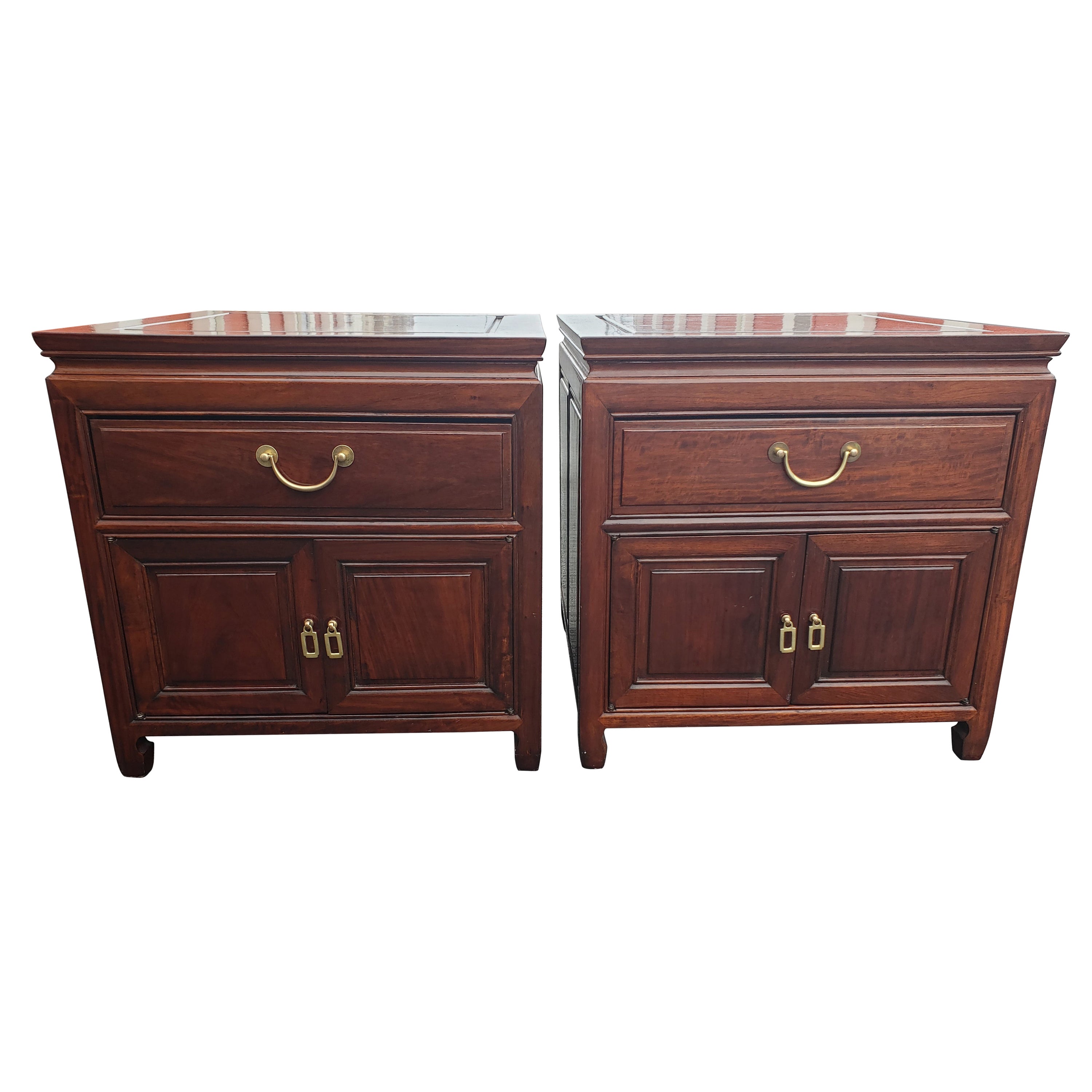 George Zee Asian American Rosewood Chippendale Side Tables, circa 1960s, a Pair For Sale
