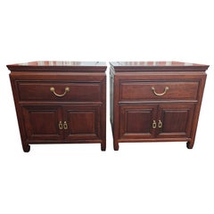 George Zee Asian American Rosewood Chippendale Side Tables, circa 1960s, a Pair