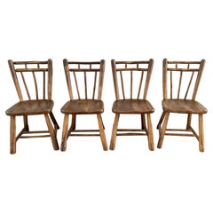 Antique Set of Four Old Hickory Plain Spindle Back Chairs
