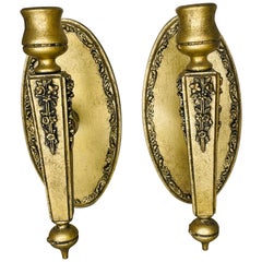 Antique Gold Giltwood Single-Arm Candle Sconces, a Pair