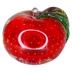 Vintage Bullicante Apple Glass Paperweight in the Style of Murano Glass