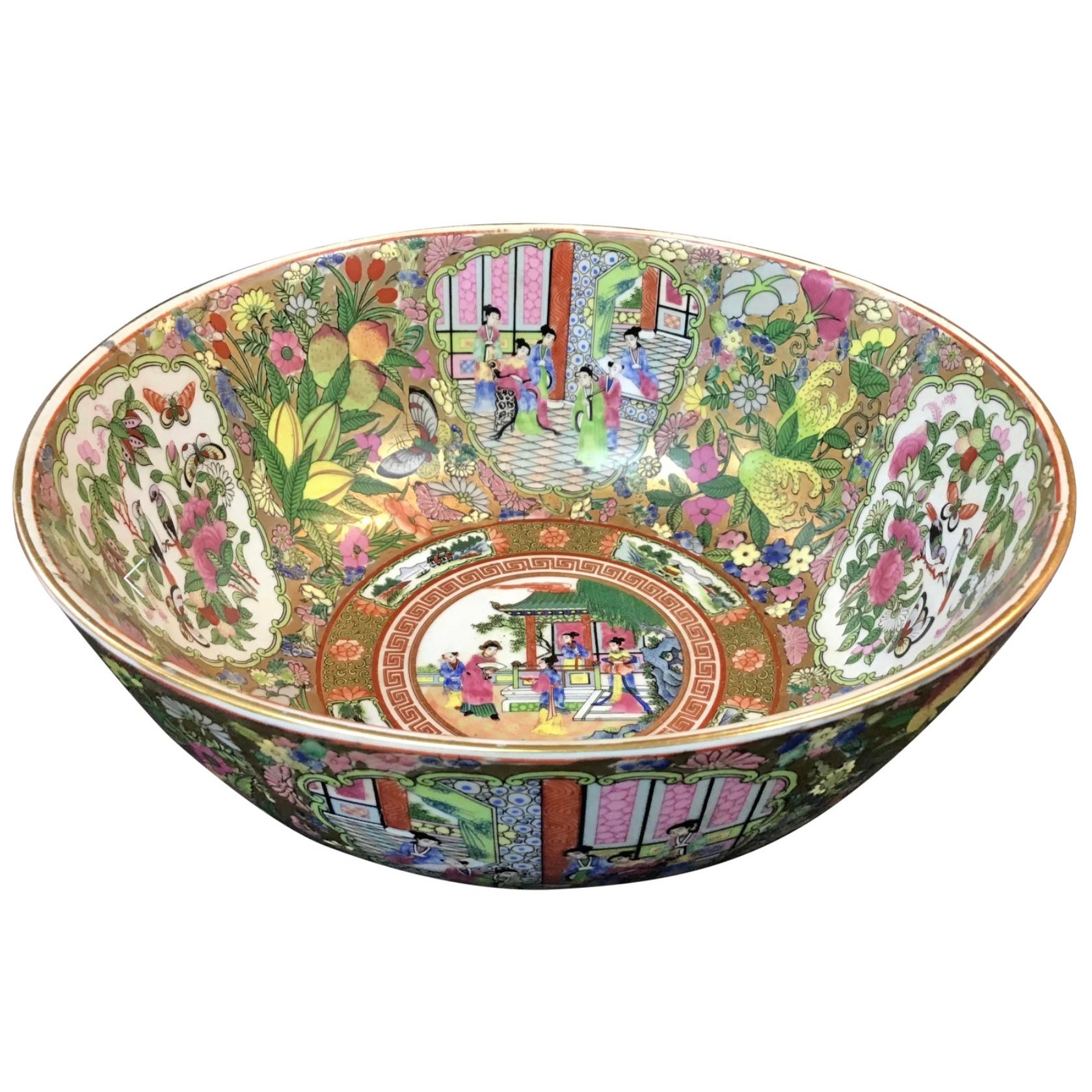 Large Porcelain Chinese Export Rose Medallion Bowl For Sale