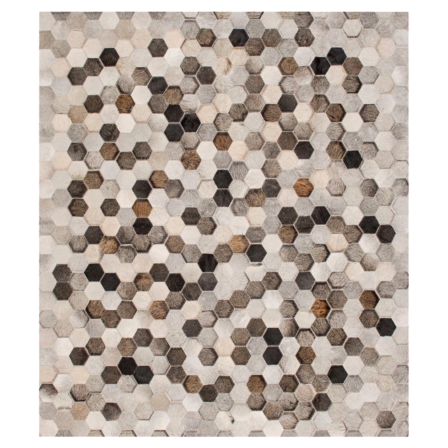 Light Gray and Dark Gray Customizable Angulo Cowhide Area Floor Rug XX-Large For Sale