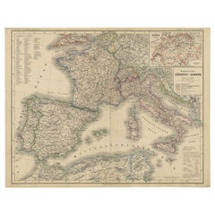 Carte ancienne de l'Europe du Sud-Ouest par Kiepert, vers 1870