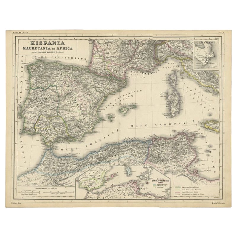 Antique Map of Spain and Part of Africa by Kiepert, C.1870 For Sale