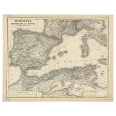 Antike Karte von Spanien und einem Teil Afrikas von Kiepert, um 1870