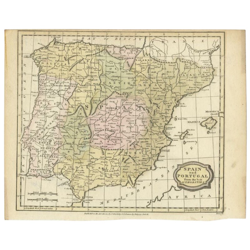 Antique Map of Spain and Portugal by Barlow, 1809 For Sale