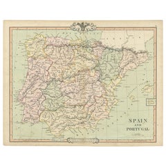 Antique Map of Spain and Portugal by Cruchley, 1854