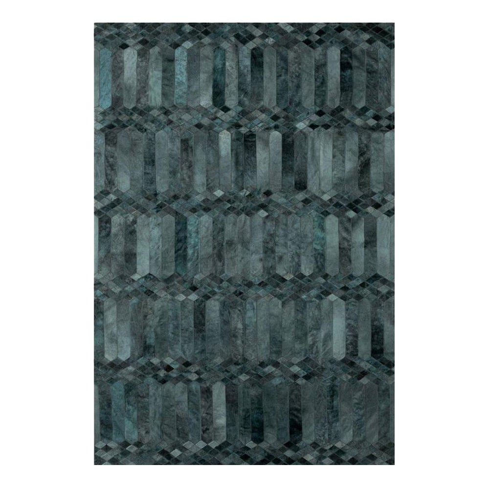 Teal, Alfombra de cuero de vaca Largo personalizable inspirada en el art déco XX-Large