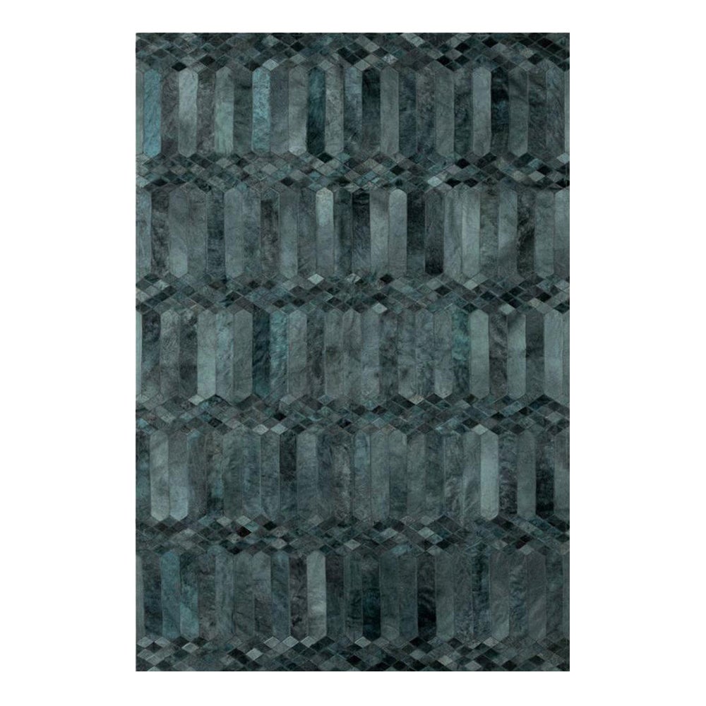 Grand tapis de sol personnalisable Largo Teal en cuir de vachette d'inspiration Art Déco XX-Large