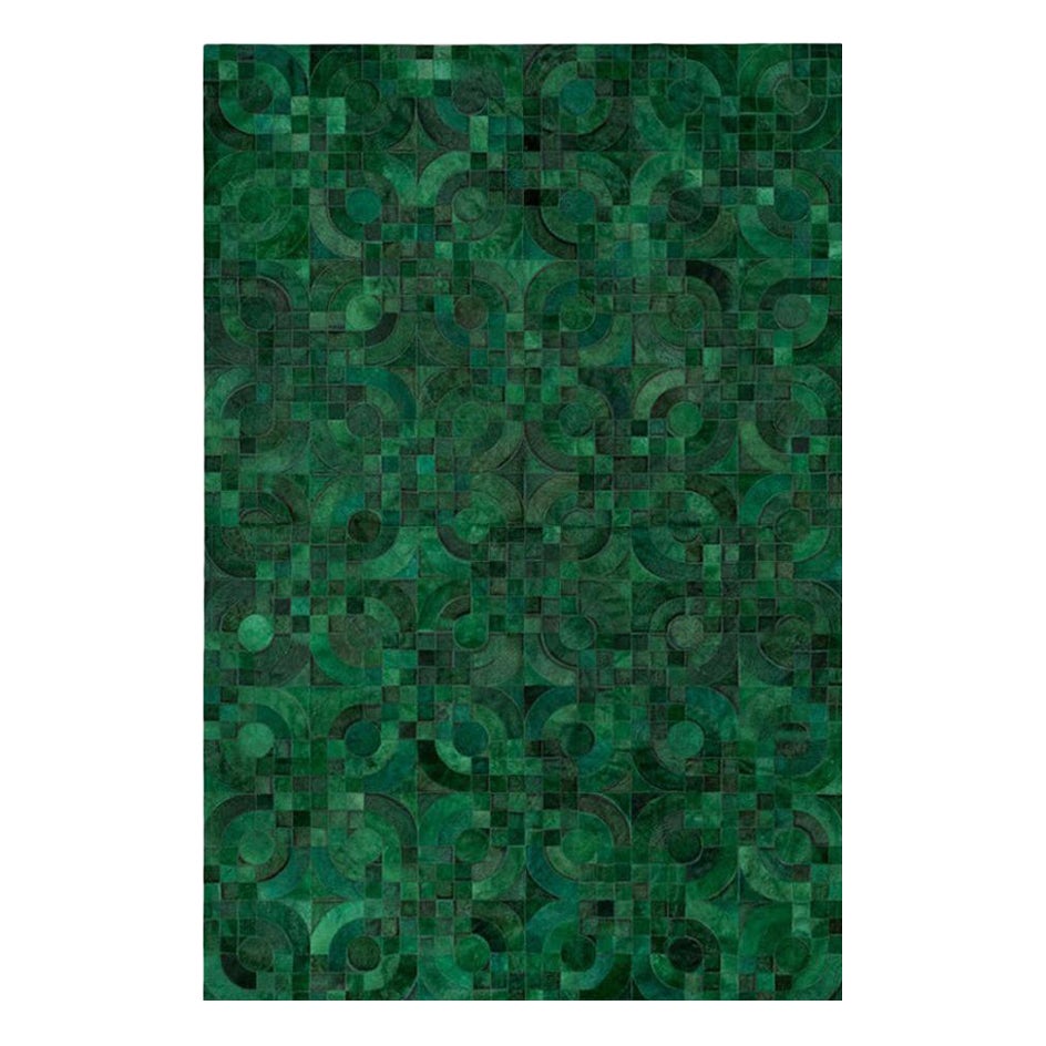 Dark Green, 1970s Inspired Customizable Optico Cowhide Area Floor Rug XX-Large For Sale