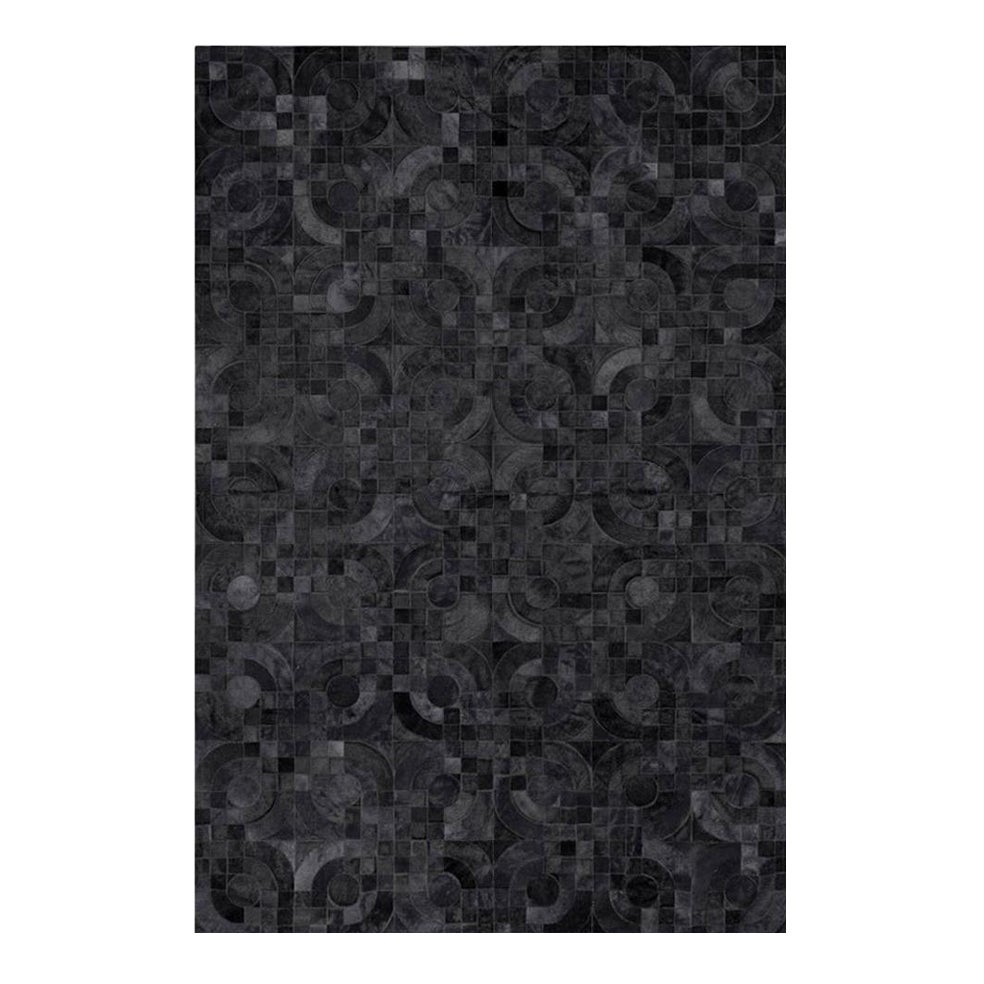 Dark Gray Customizable 1970s Inspired Optico Cowhide Area Floor Rug XX-Large For Sale