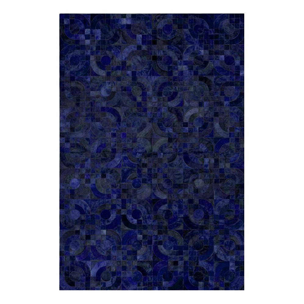Dunkelblauer, maßgeschneiderter Optico-Stehteppich aus Rindsleder in Mitternachtsblau XX-Groß