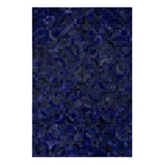 Dark Blue Customizable Optico Midnight Blue Cowhide Area Floor Rug XX-Large